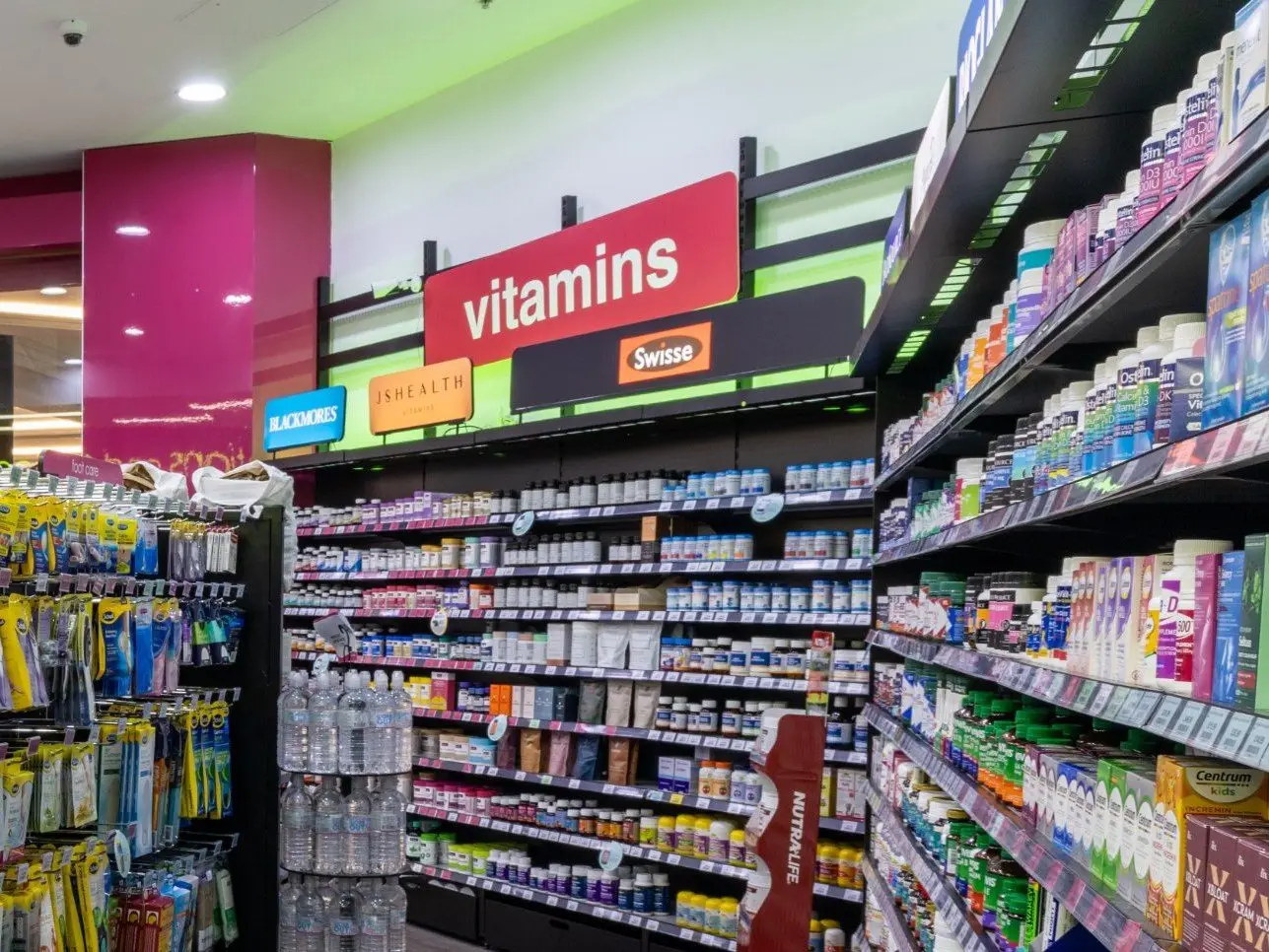 The vitamins aisle at Priceline Pharmacy Pacific Fair